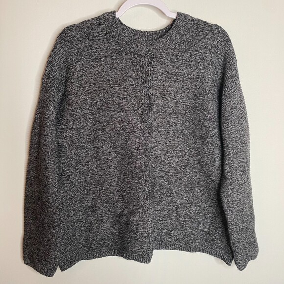 Pure Jill Textured Soft Light Knit Black White Flecks Crew Neck Pullover Size M - Picture 2 of 11